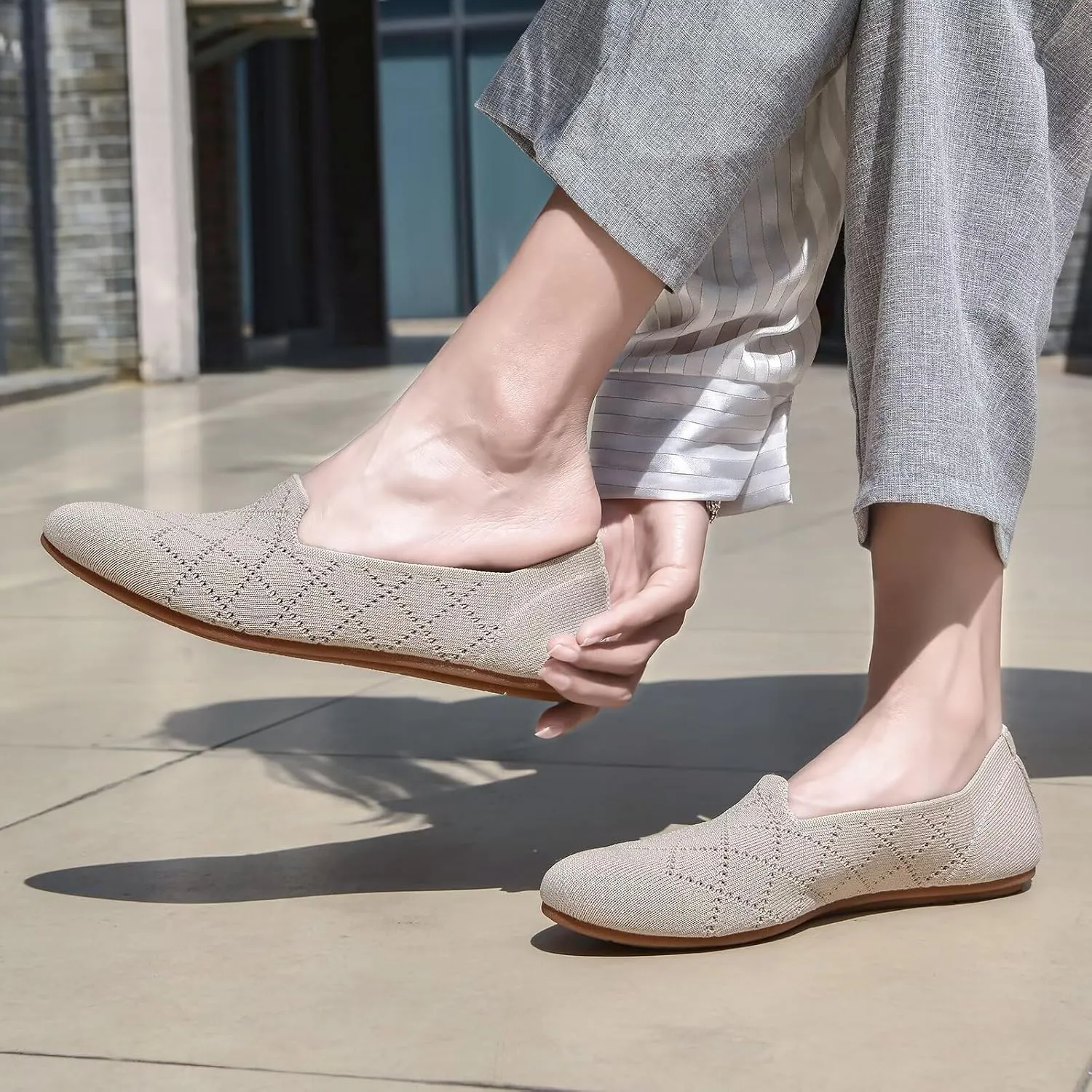 poemlady Women’s Ballet Flat Dress Knit Round Toe Slip On Ballerina Walking Shoes for Womam Casual Comfort Soft 22002