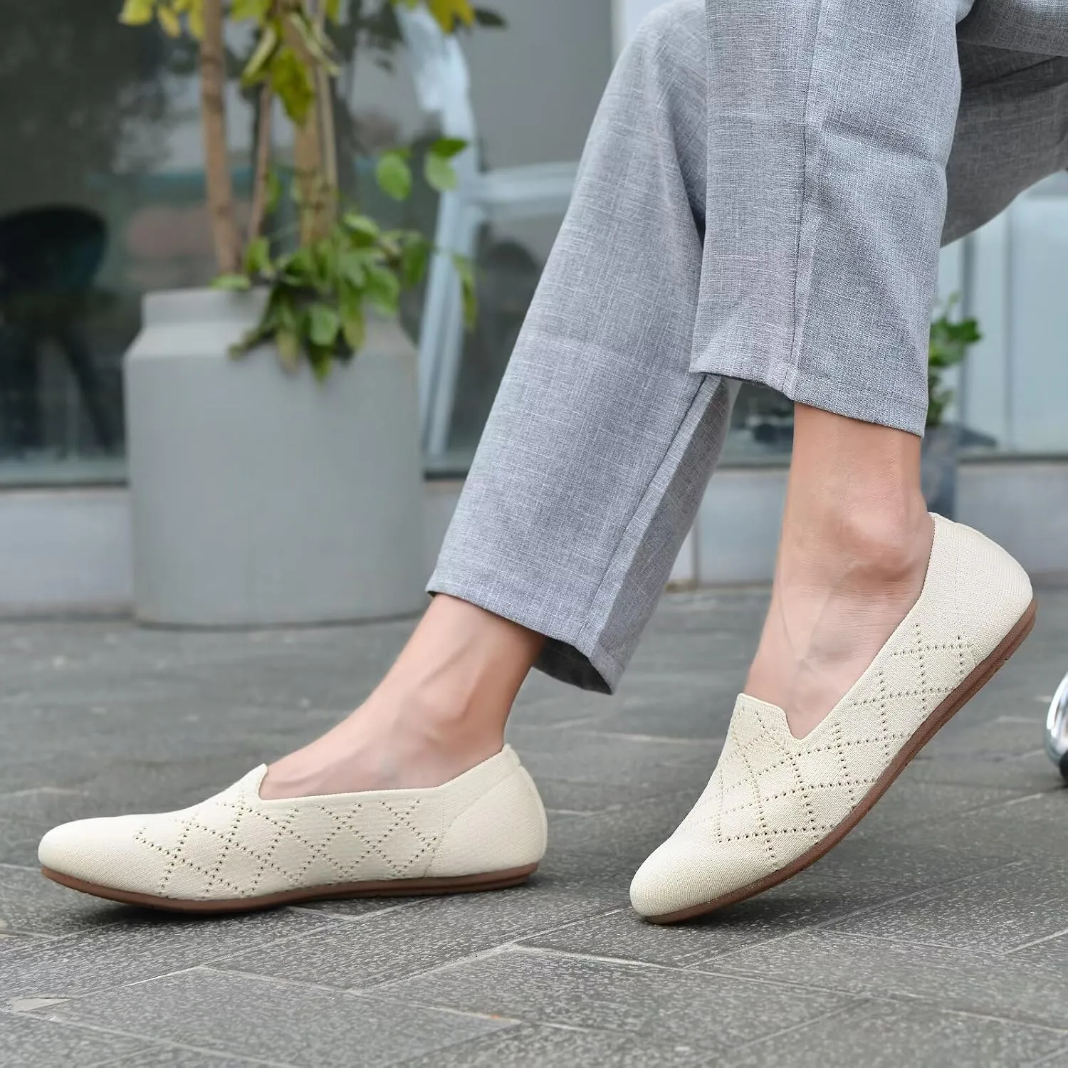 poemlady Women’s Ballet Flat Dress Knit Round Toe Slip On Ballerina Walking Shoes for Womam Casual Comfort Soft 22002