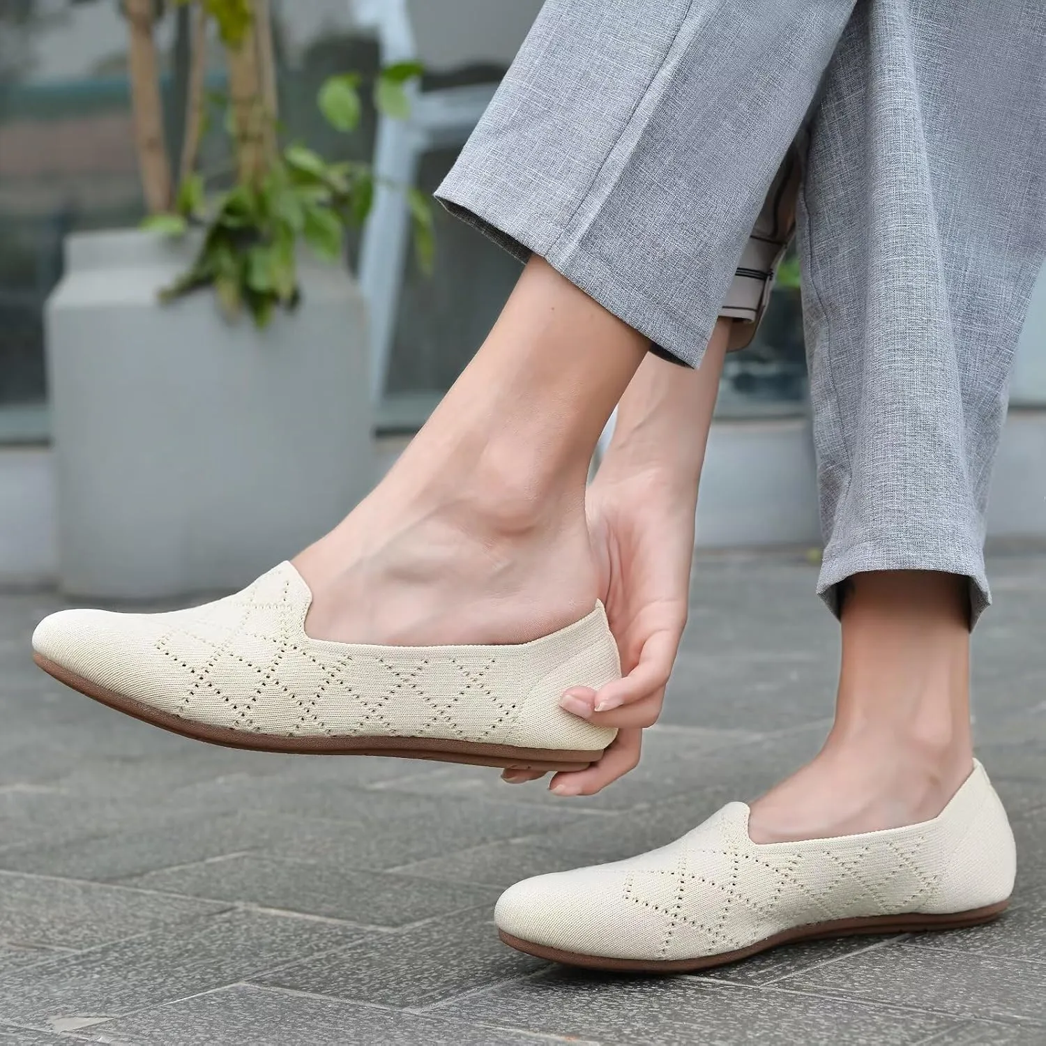 poemlady Women’s Ballet Flat Dress Knit Round Toe Slip On Ballerina Walking Shoes for Womam Casual Comfort Soft 22002