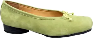 Retro Ballet Flats Shoes for Women with Bow Closed Toe Women's Slip on Pumps Mid Heels Genuine Suede Leather Low-Cut Comfort Daily Casual Weekend