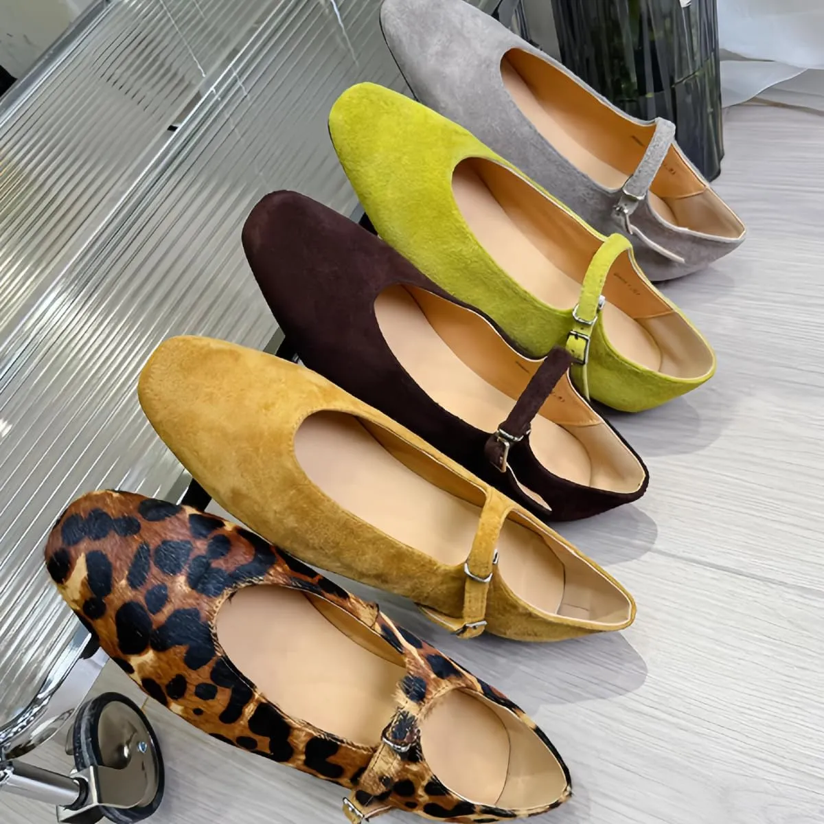 Retro Mary Jane Shoes Women with Single Strap Closed Toe Genuine Suede Leather Low-Cut Ballet Flats Wedding Shoe or Comfort Daily Casual Weekend
