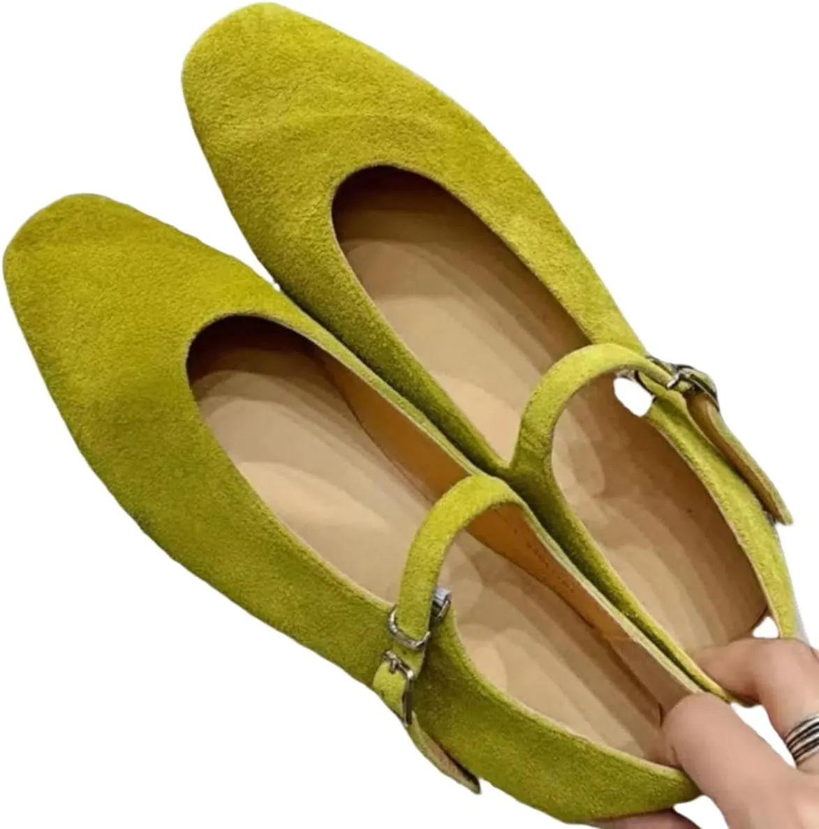 Retro Mary Jane Shoes Women with Single Strap Closed Toe Genuine Suede Leather Low-Cut Ballet Flats Wedding Shoe or Comfort Daily Casual Weekend