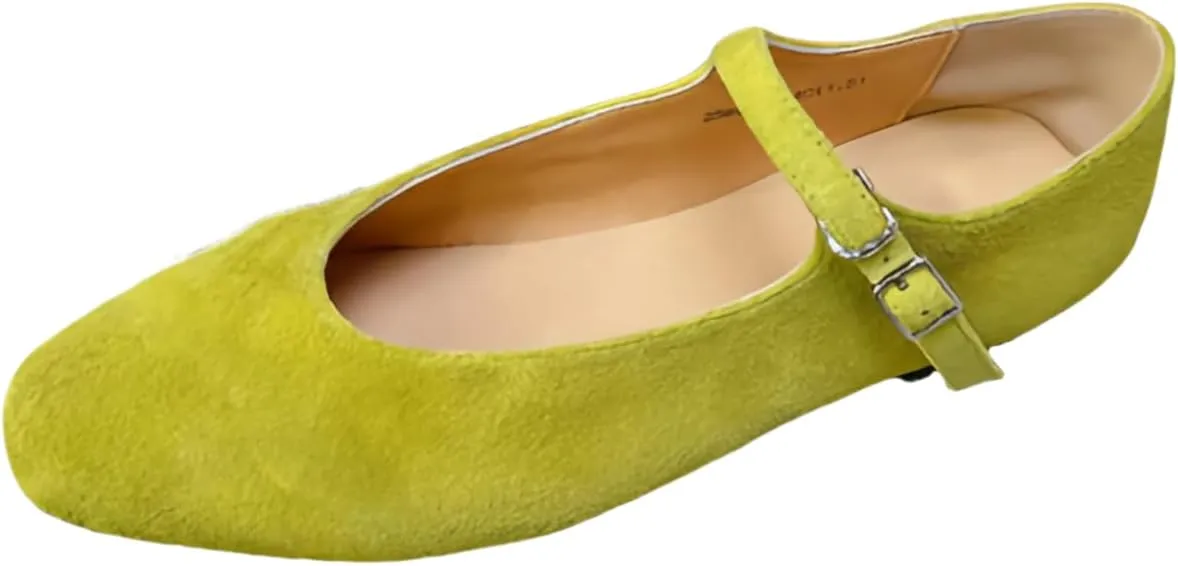 Retro Mary Jane Shoes Women with Single Strap Closed Toe Genuine Suede Leather Low-Cut Ballet Flats Wedding Shoe or Comfort Daily Casual Weekend