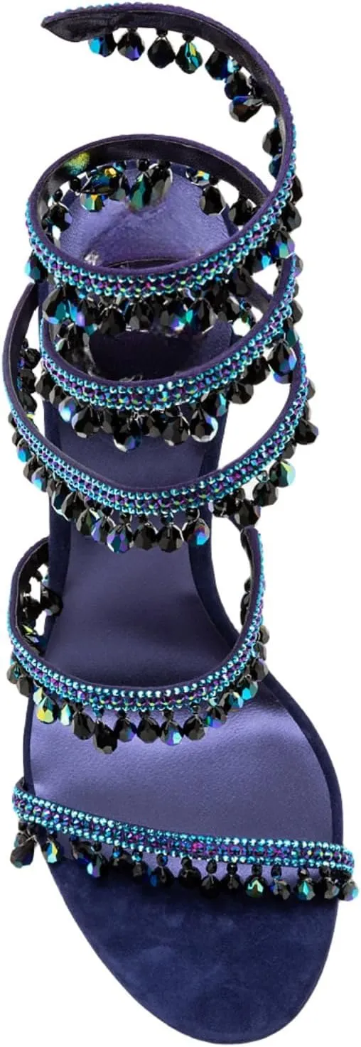 Rhinestone Tassel Wrap Around High Heels Stiletto Sandals for Women,Women's Colorful Diamonds Twist Around Open Round Toe Lace up Heeled Sandals Date Banquet Dress Wedding Prom High Heeled Shoes