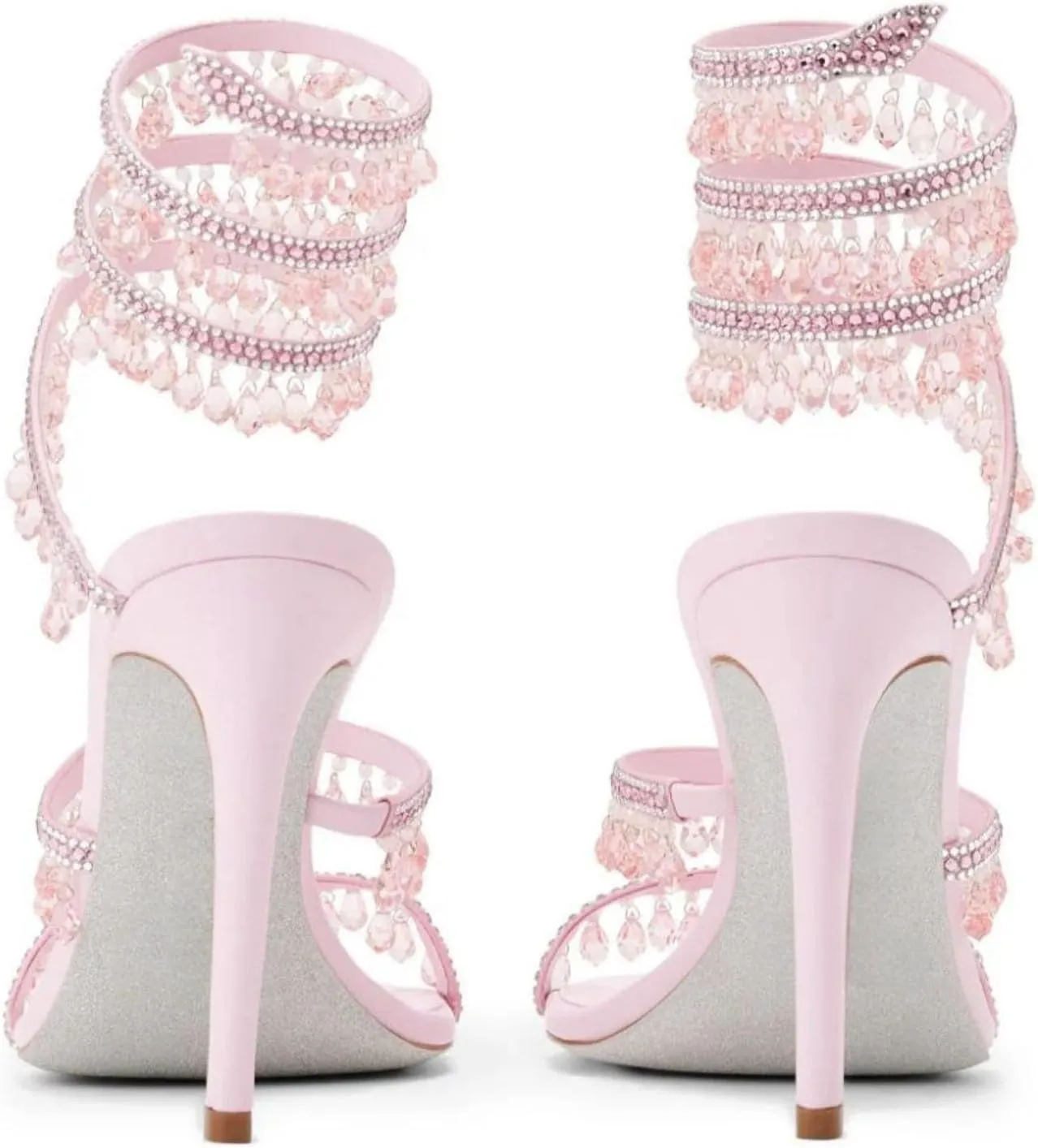 Rhinestone Tassel Wrap Around High Heels Stiletto Sandals for Women,Women's Colorful Diamonds Twist Around Open Round Toe Lace up Heeled Sandals Date Banquet Dress Wedding Prom High Heeled Shoes