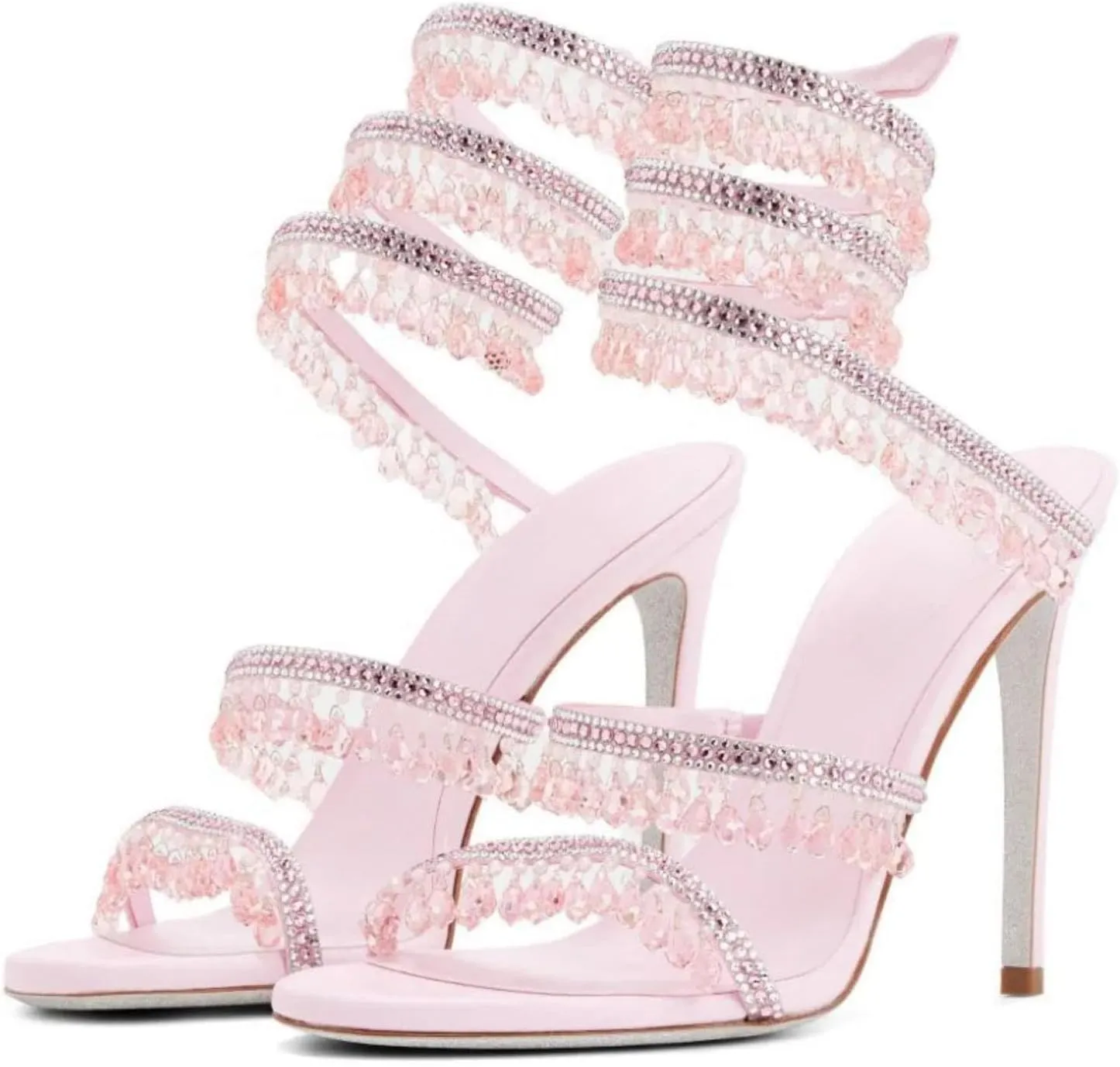 Rhinestone Tassel Wrap Around High Heels Stiletto Sandals for Women,Women's Colorful Diamonds Twist Around Open Round Toe Lace up Heeled Sandals Date Banquet Dress Wedding Prom High Heeled Shoes