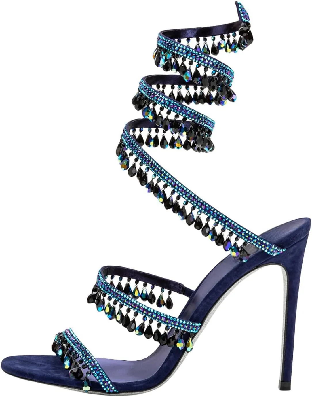 Rhinestone Tassel Wrap Around High Heels Stiletto Sandals for Women,Women's Colorful Diamonds Twist Around Open Round Toe Lace up Heeled Sandals Date Banquet Dress Wedding Prom High Heeled Shoes