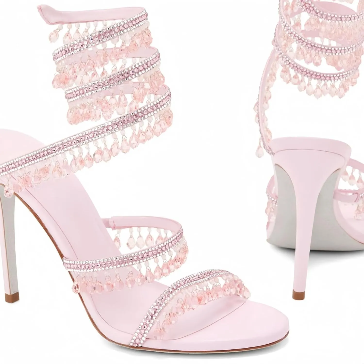 Rhinestone Tassel Wrap Around High Heels Stiletto Sandals for Women,Women's Colorful Diamonds Twist Around Open Round Toe Lace up Heeled Sandals Date Banquet Dress Wedding Prom High Heeled Shoes