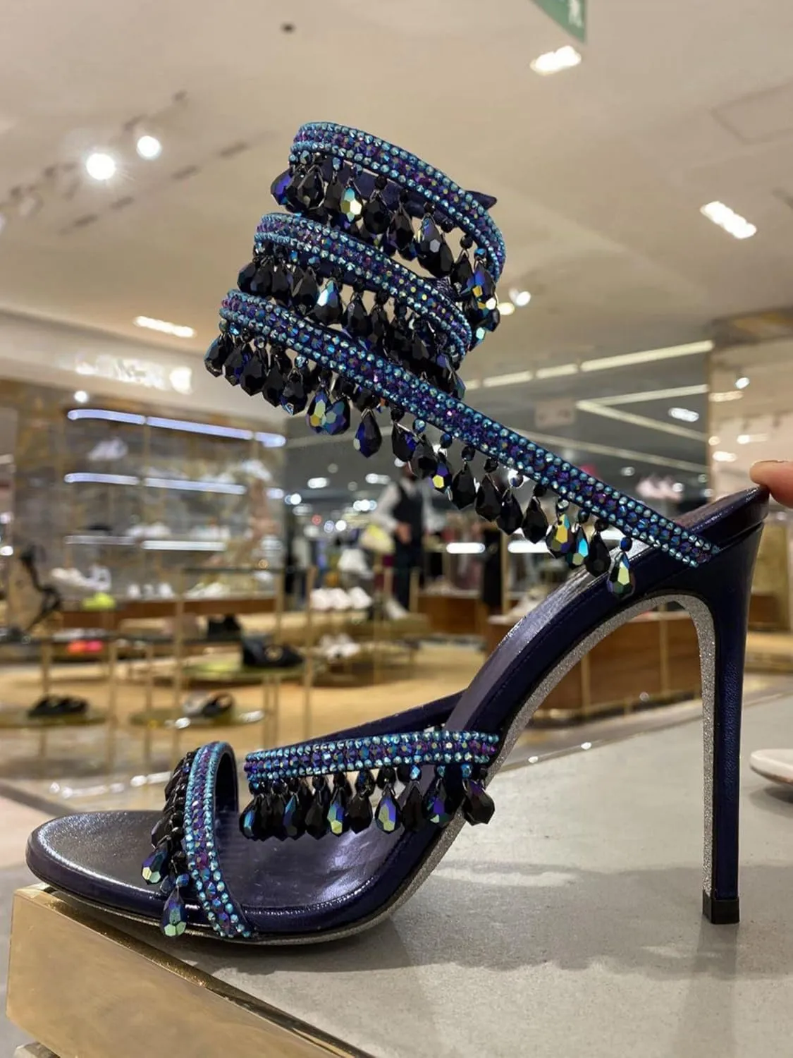 Rhinestone Tassel Wrap Around High Heels Stiletto Sandals for Women,Women's Colorful Diamonds Twist Around Open Round Toe Lace up Heeled Sandals Date Banquet Dress Wedding Prom High Heeled Shoes