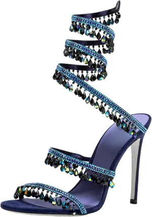 Rhinestone Tassel Wrap Around High Heels Stiletto Sandals for Women,Women's Colorful Diamonds Twist Around Open Round Toe Lace up Heeled Sandals Date Banquet Dress Wedding Prom High Heeled Shoes
