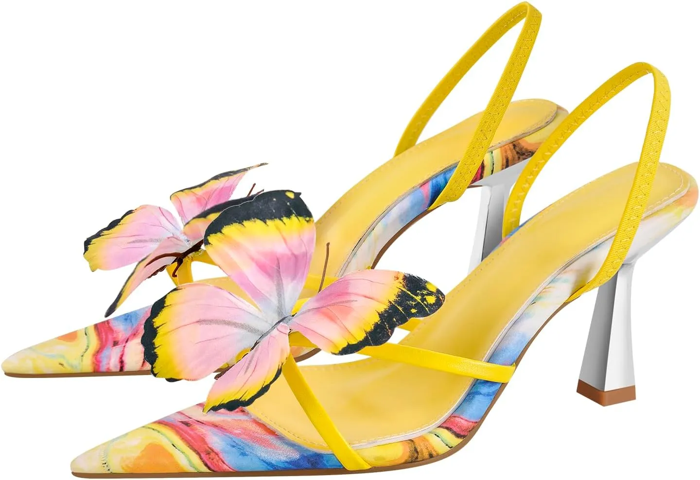 richealnini Butterfly Kitten Heels Slingback Sexy Pointed Toe Heeled Sandals Colorful Stiletto High Heels Wedding Party Shoes
