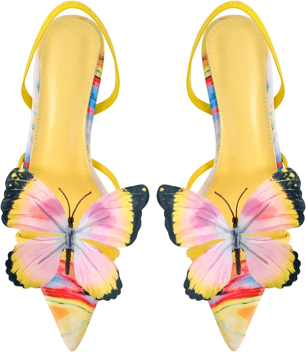 richealnini Butterfly Kitten Heels Slingback Sexy Pointed Toe Heeled Sandals Colorful Stiletto High Heels Wedding Party Shoes