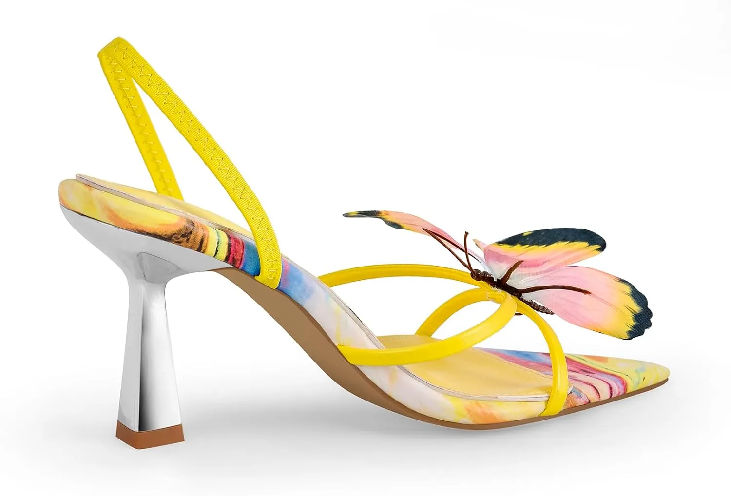richealnini Butterfly Kitten Heels Slingback Sexy Pointed Toe Heeled Sandals Colorful Stiletto High Heels Wedding Party Shoes