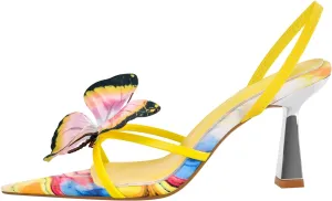 richealnini Butterfly Kitten Heels Slingback Sexy Pointed Toe Heeled Sandals Colorful Stiletto High Heels Wedding Party Shoes
