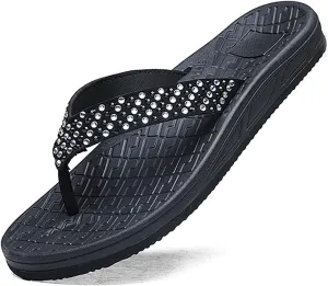 RIKANR Womens Flip Flops, Plantar Fasciitis Sandals for Flat Feet Dressy Comfortable Casual Sandals Walking with Arch Support Thong Flip Flops Beach Sandals Summer