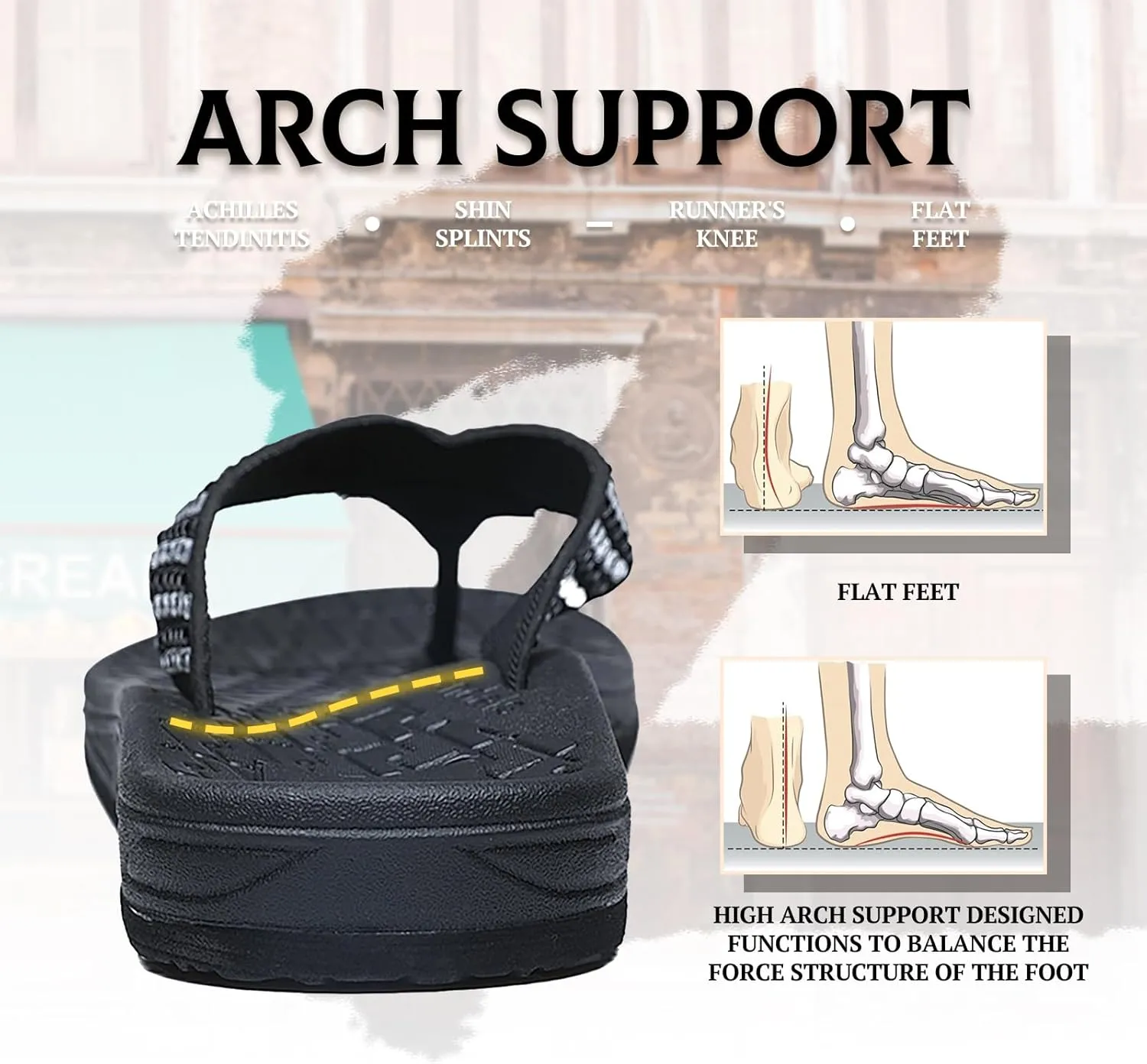 RIKANR Womens Flip Flops, Plantar Fasciitis Sandals for Flat Feet Dressy Comfortable Casual Sandals Walking with Arch Support Thong Flip Flops Beach Sandals Summer