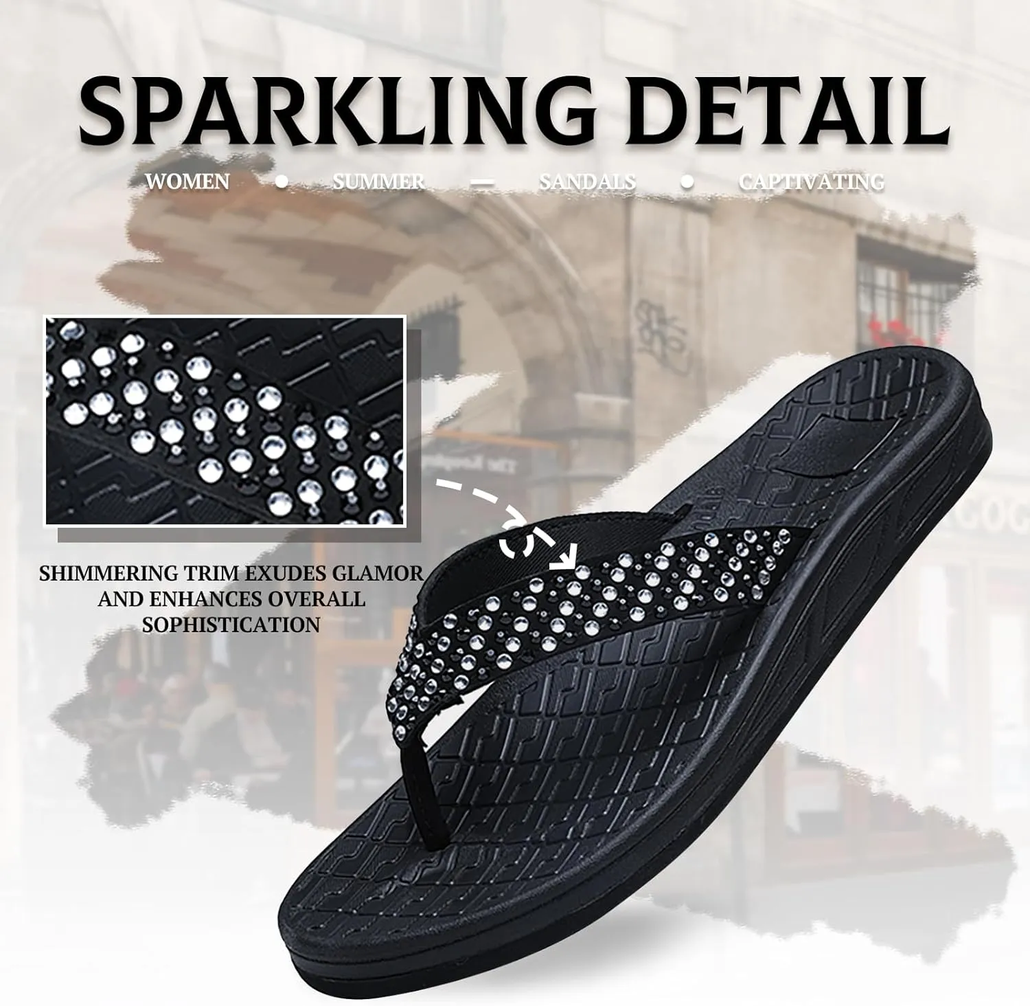 RIKANR Womens Flip Flops, Plantar Fasciitis Sandals for Flat Feet Dressy Comfortable Casual Sandals Walking with Arch Support Thong Flip Flops Beach Sandals Summer