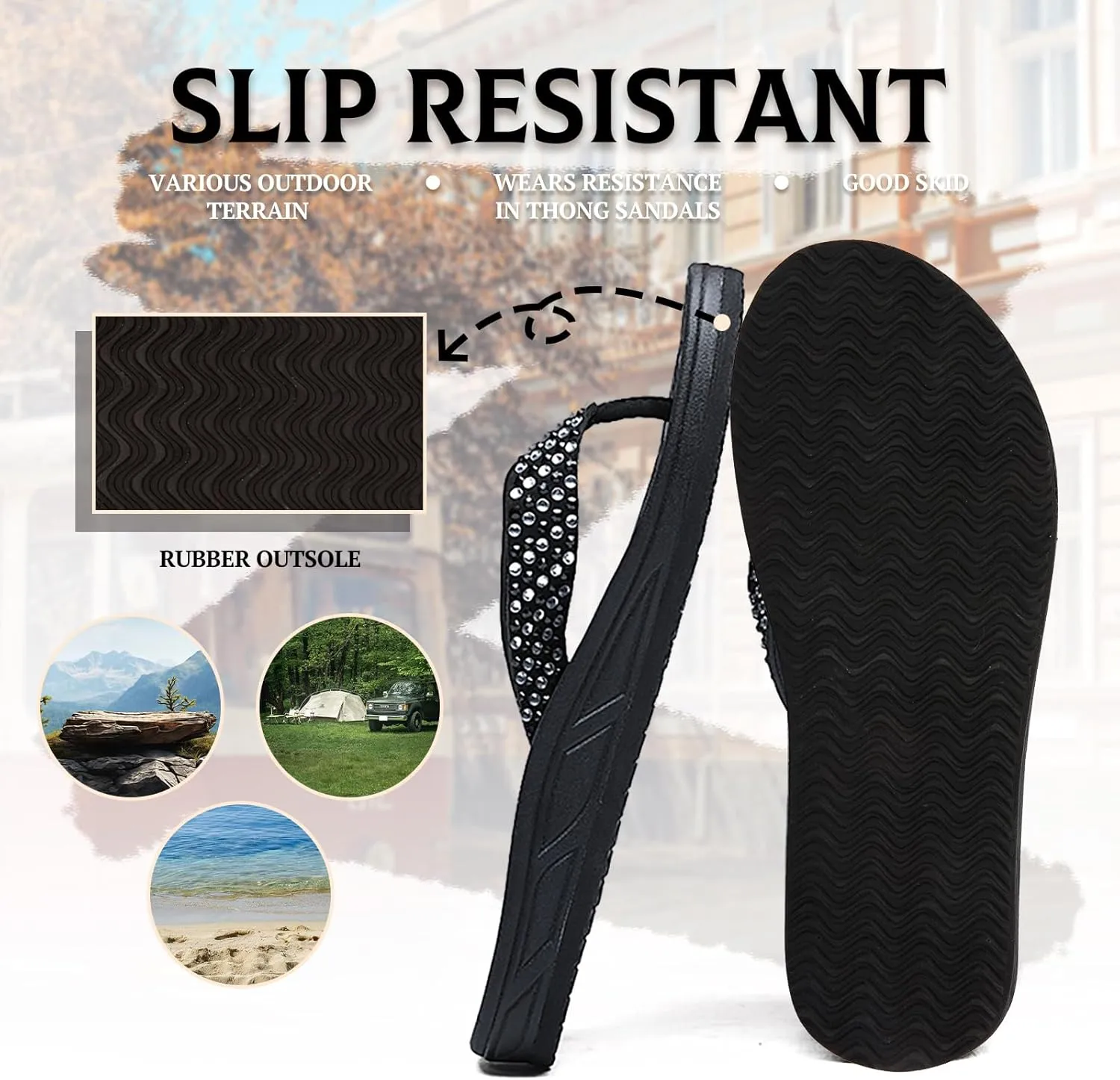 RIKANR Womens Flip Flops, Plantar Fasciitis Sandals for Flat Feet Dressy Comfortable Casual Sandals Walking with Arch Support Thong Flip Flops Beach Sandals Summer
