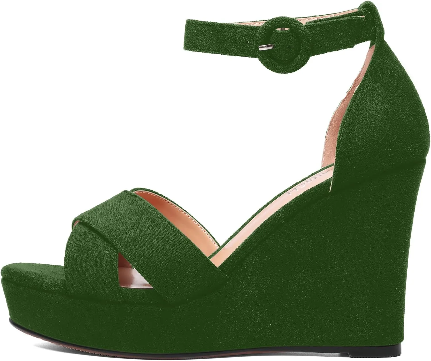 ROSERWISH Womens Buckle Fashion Round Toe Ankle Strap Platform Evening Suede Sexy Wedge High Heel Sandals 4 Inch