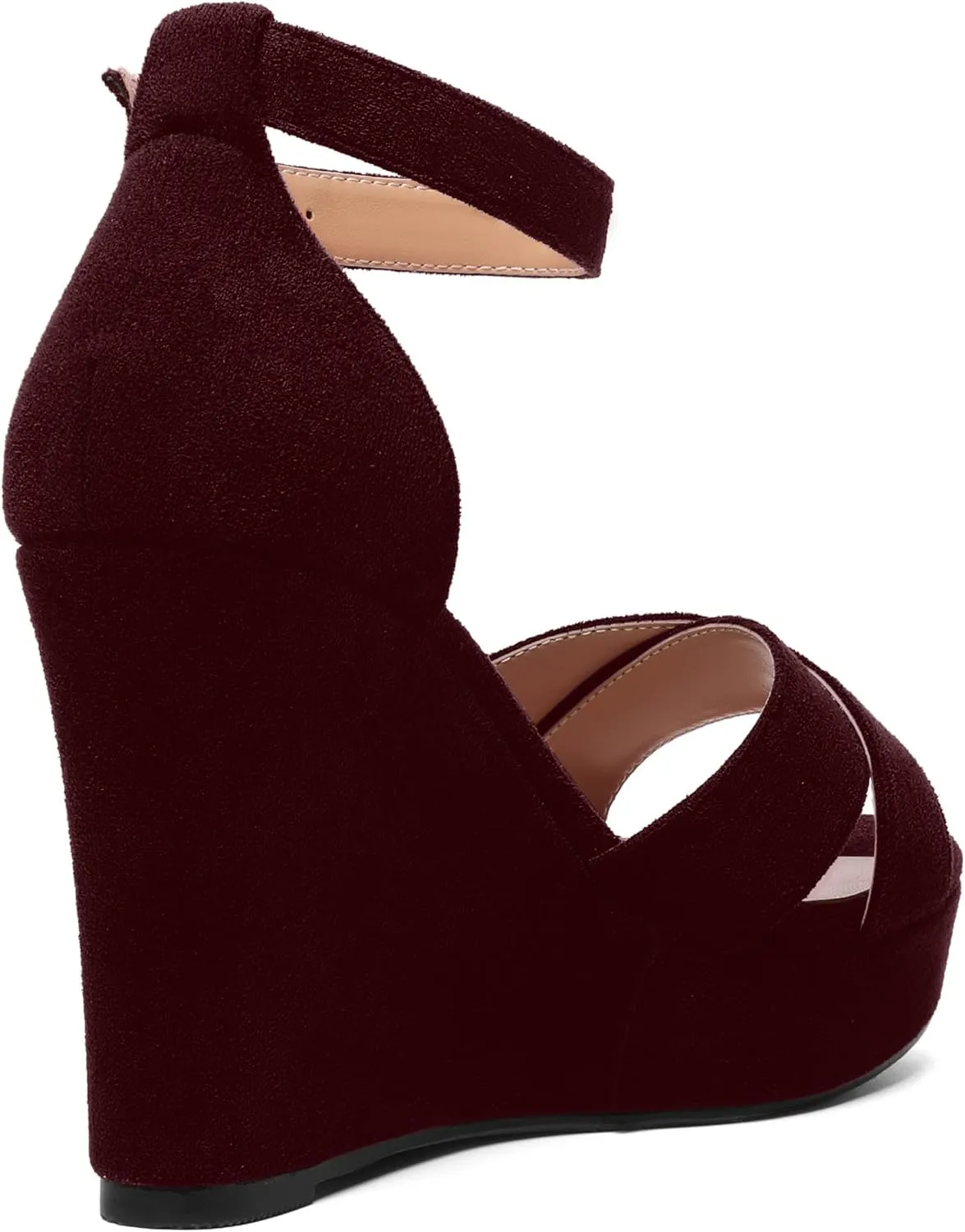 ROSERWISH Womens Buckle Fashion Round Toe Ankle Strap Platform Evening Suede Sexy Wedge High Heel Sandals 4 Inch