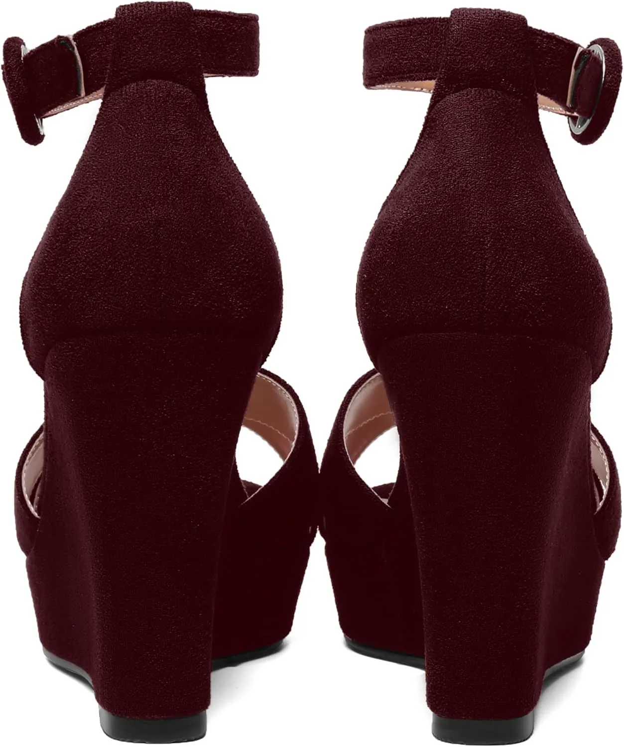 ROSERWISH Womens Buckle Fashion Round Toe Ankle Strap Platform Evening Suede Sexy Wedge High Heel Sandals 4 Inch