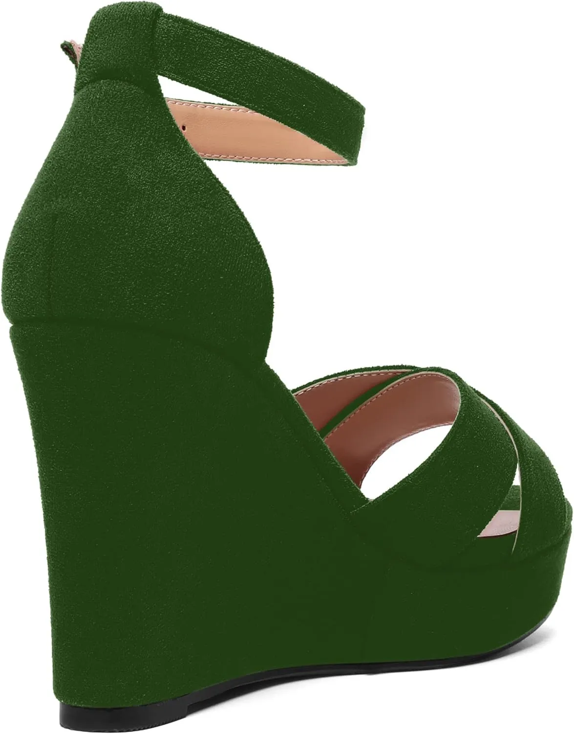 ROSERWISH Womens Buckle Fashion Round Toe Ankle Strap Platform Evening Suede Sexy Wedge High Heel Sandals 4 Inch