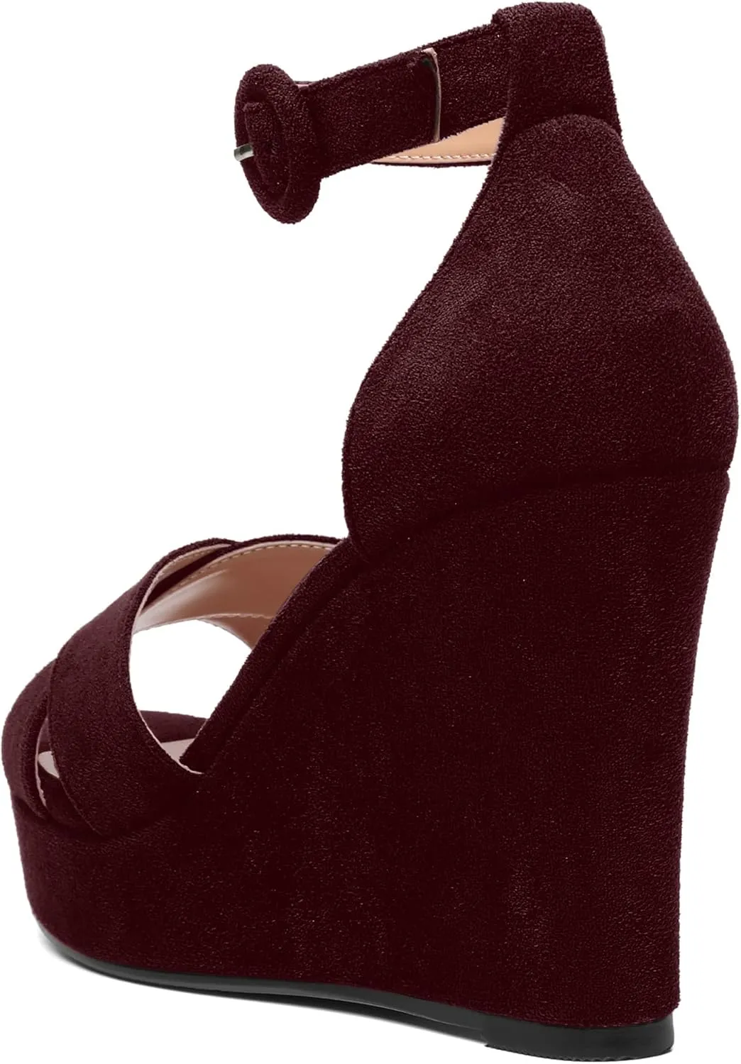 ROSERWISH Womens Buckle Fashion Round Toe Ankle Strap Platform Evening Suede Sexy Wedge High Heel Sandals 4 Inch