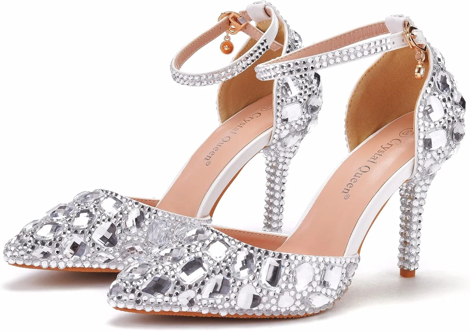 Royal Blue Rhinestone Sandals Thin High Heels Pointed Toe Sandals Blue Crystal Heels Shoes Fashion High Heel Shoes