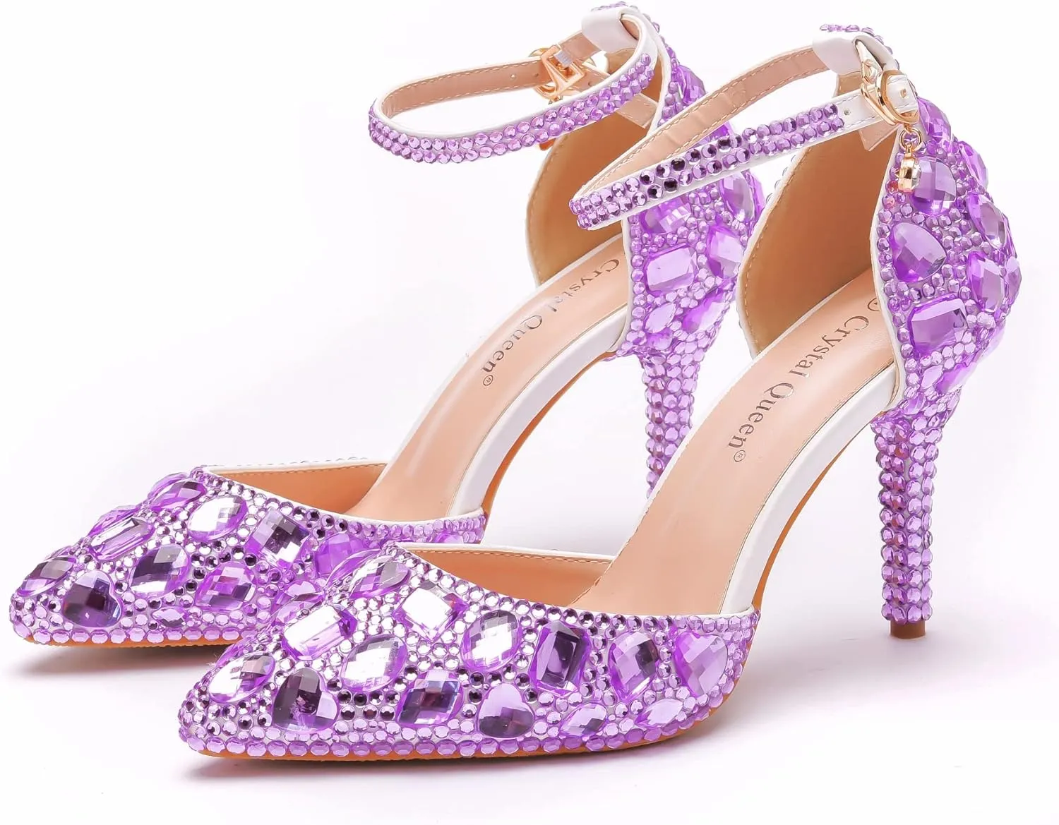Royal Blue Rhinestone Sandals Thin High Heels Pointed Toe Sandals Blue Crystal Heels Shoes Fashion High Heel Shoes