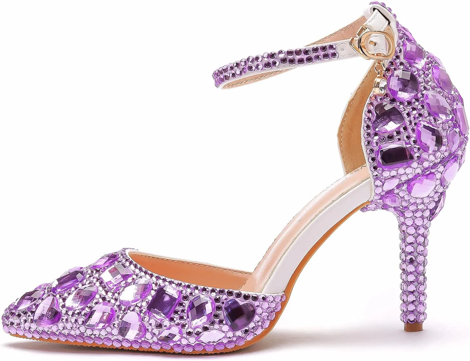 Royal Blue Rhinestone Sandals Thin High Heels Pointed Toe Sandals Blue Crystal Heels Shoes Fashion High Heel Shoes