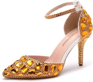 Royal Blue Rhinestone Sandals Thin High Heels Pointed Toe Sandals Blue Crystal Heels Shoes Fashion High Heel Shoes