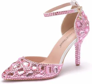 Royal Blue Rhinestone Sandals Thin High Heels Pointed Toe Sandals Blue Crystal Heels Shoes Fashion High Heel Shoes
