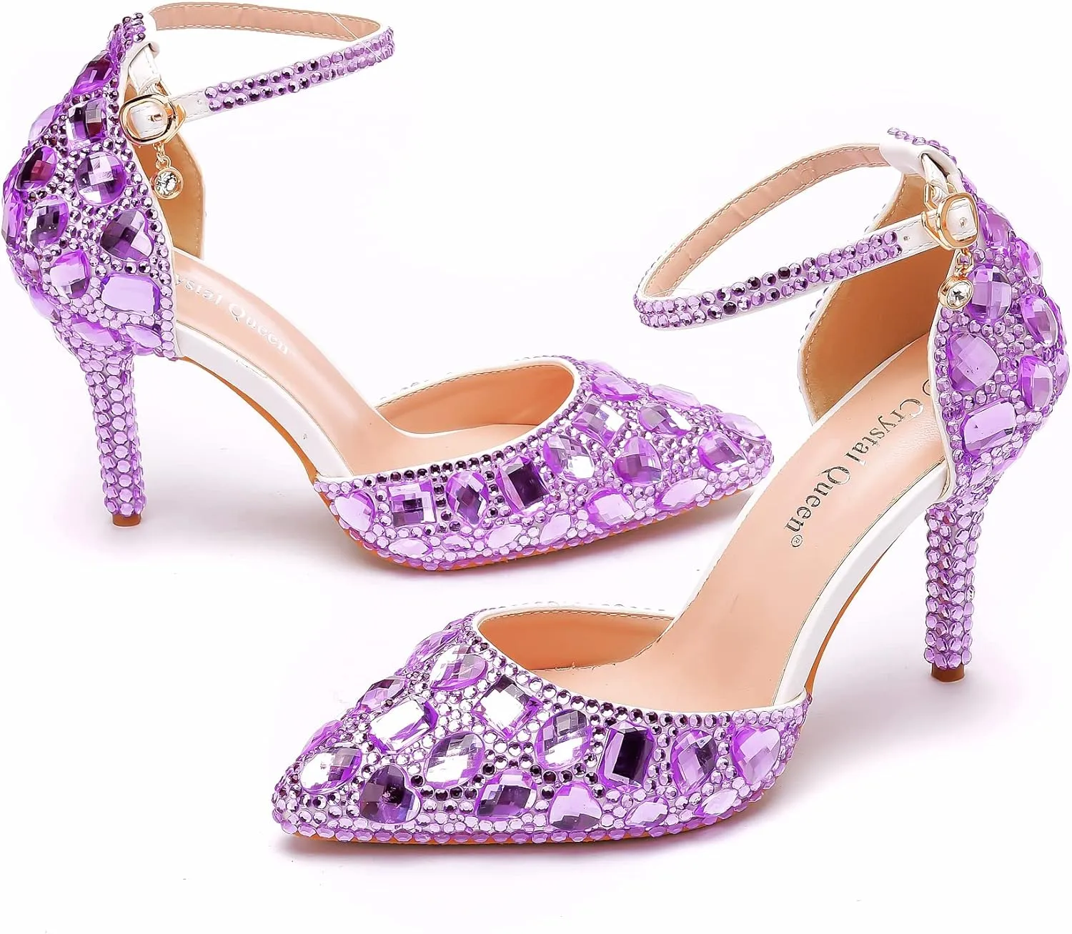 Royal Blue Rhinestone Sandals Thin High Heels Pointed Toe Sandals Blue Crystal Heels Shoes Fashion High Heel Shoes