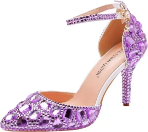 Royal Blue Rhinestone Sandals Thin High Heels Pointed Toe Sandals Blue Crystal Heels Shoes Fashion High Heel Shoes