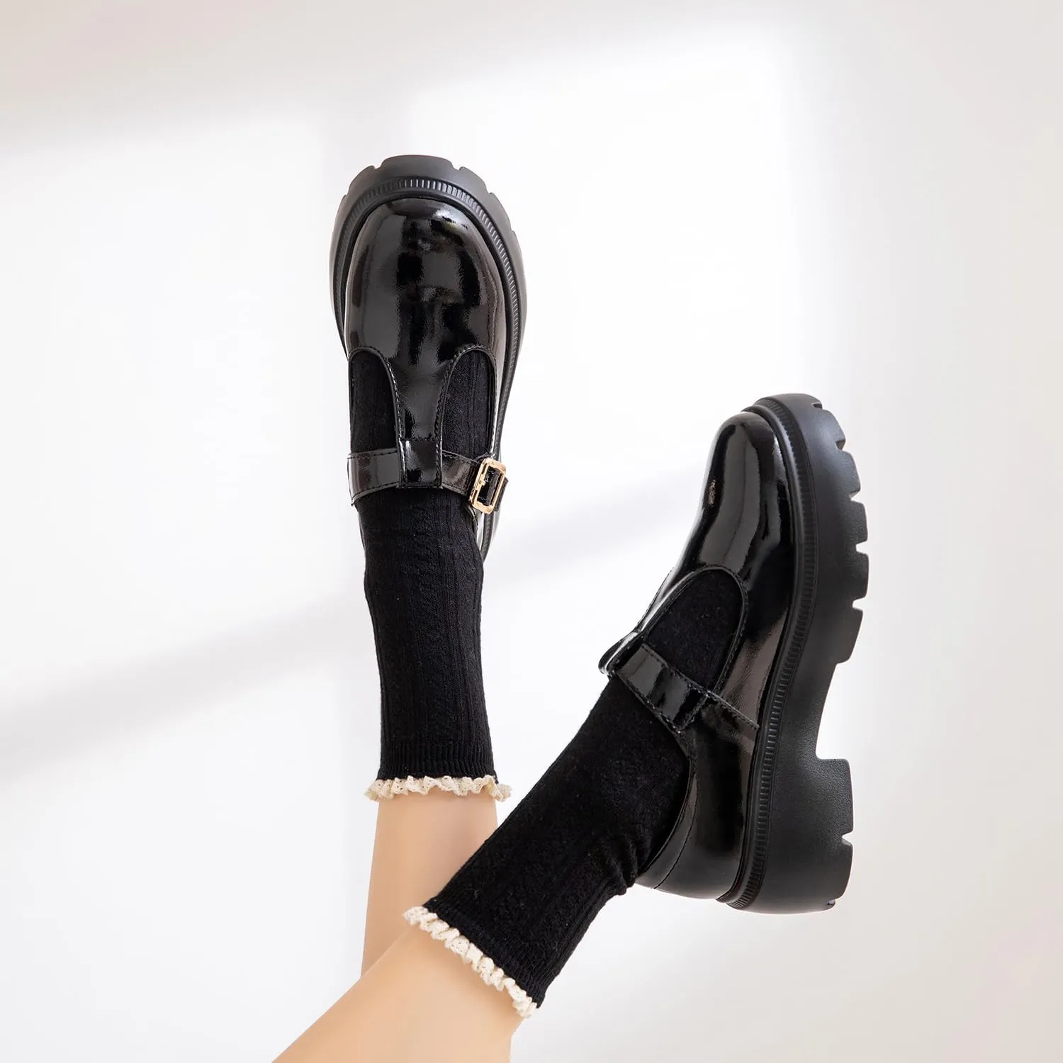 Ruiatoo Women Mary Jane Dress Shoes Platform Loafers Low Heel Chunky Pumps Round Toe Oxford Shoes