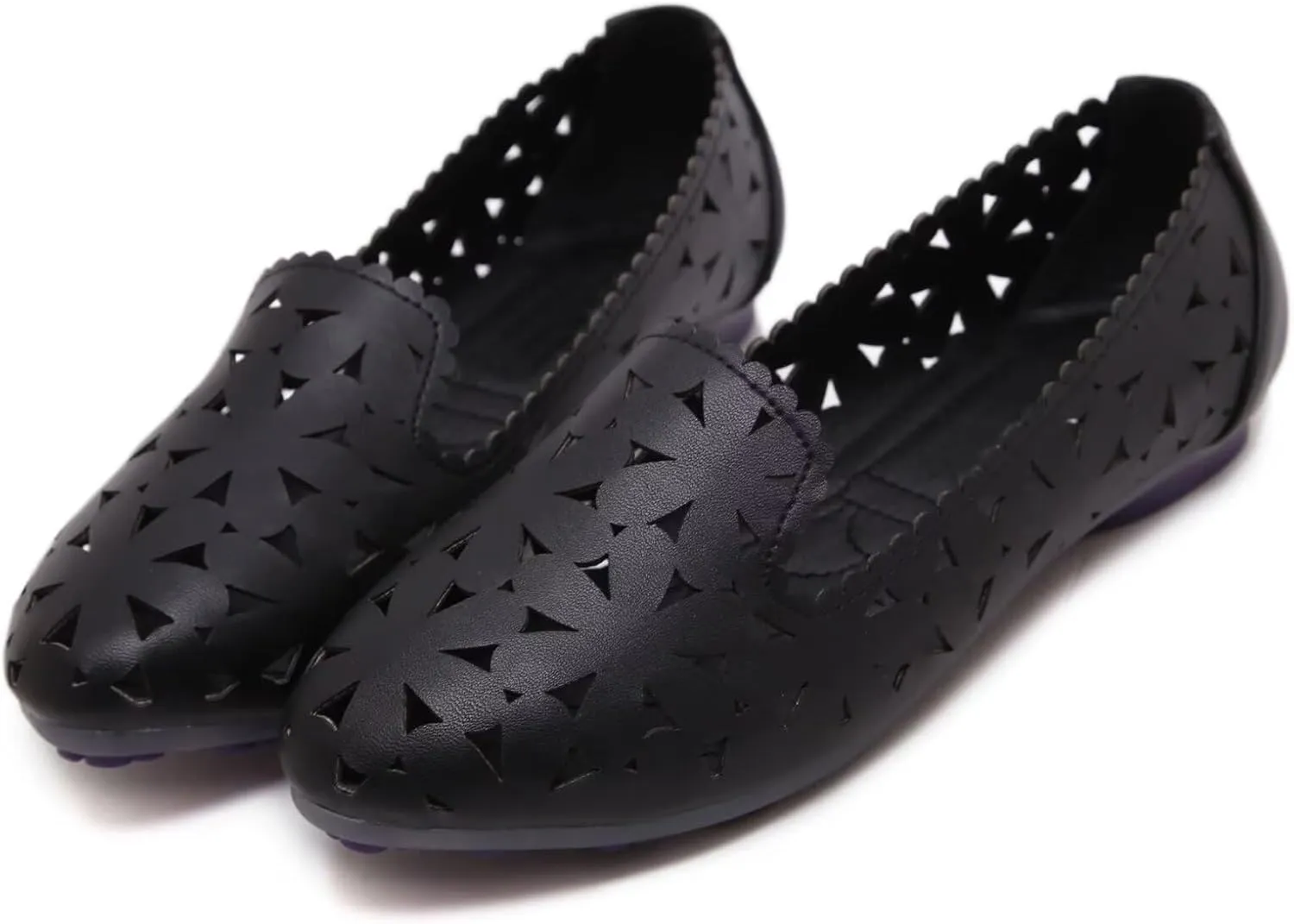 SAILING LU Women's Floral Ballet Flats for Women Black Beige Slip On Flowers Hollow Out Round Toe Dress Shoes
