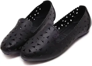 SAILING LU Women's Floral Ballet Flats for Women Black Beige Slip On Flowers Hollow Out Round Toe Dress Shoes