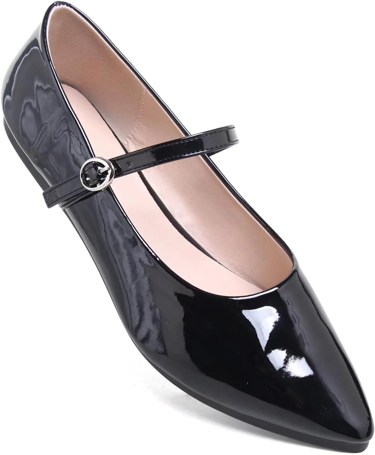 SAILING LU Women's Pointy Toe Mary Jane Flats PU Leather Buckle Fashion Vintage Wedding Dress Flats Shoes