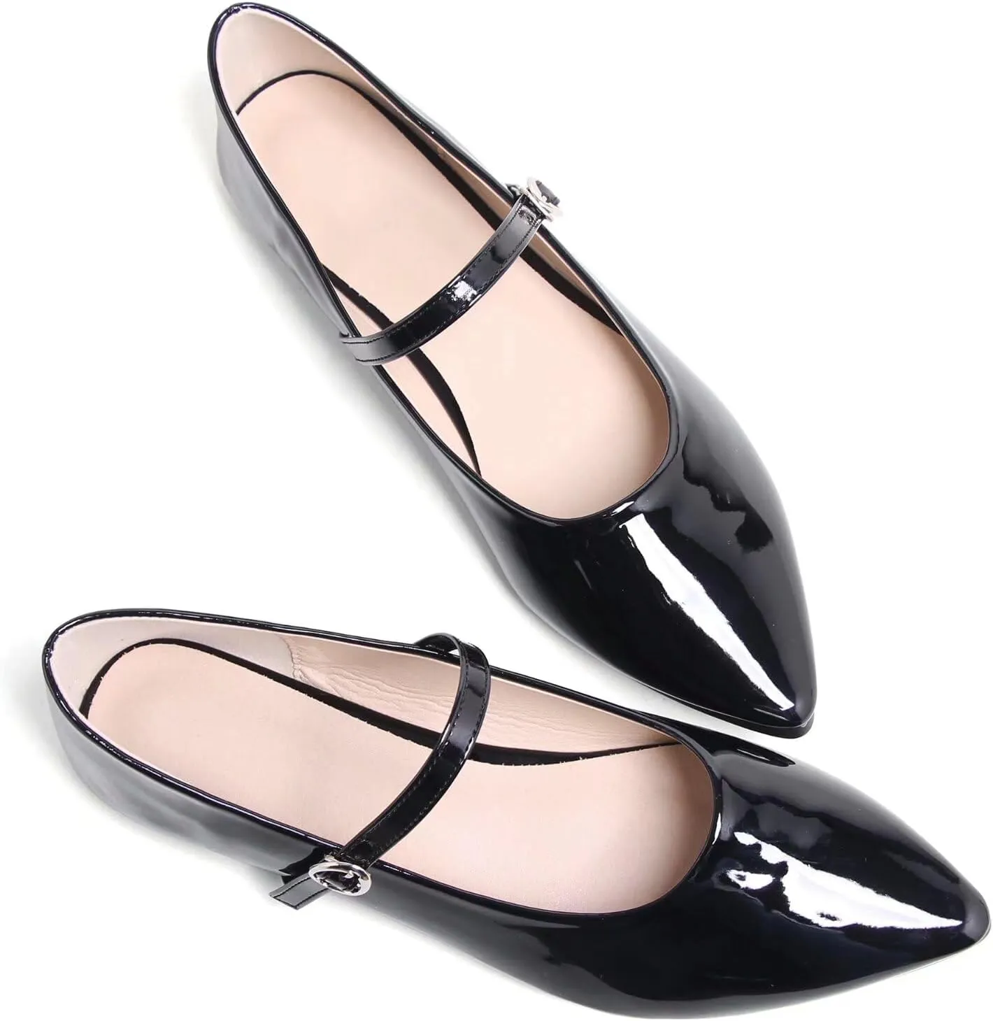 SAILING LU Women's Pointy Toe Mary Jane Flats PU Leather Buckle Fashion Vintage Wedding Dress Flats Shoes
