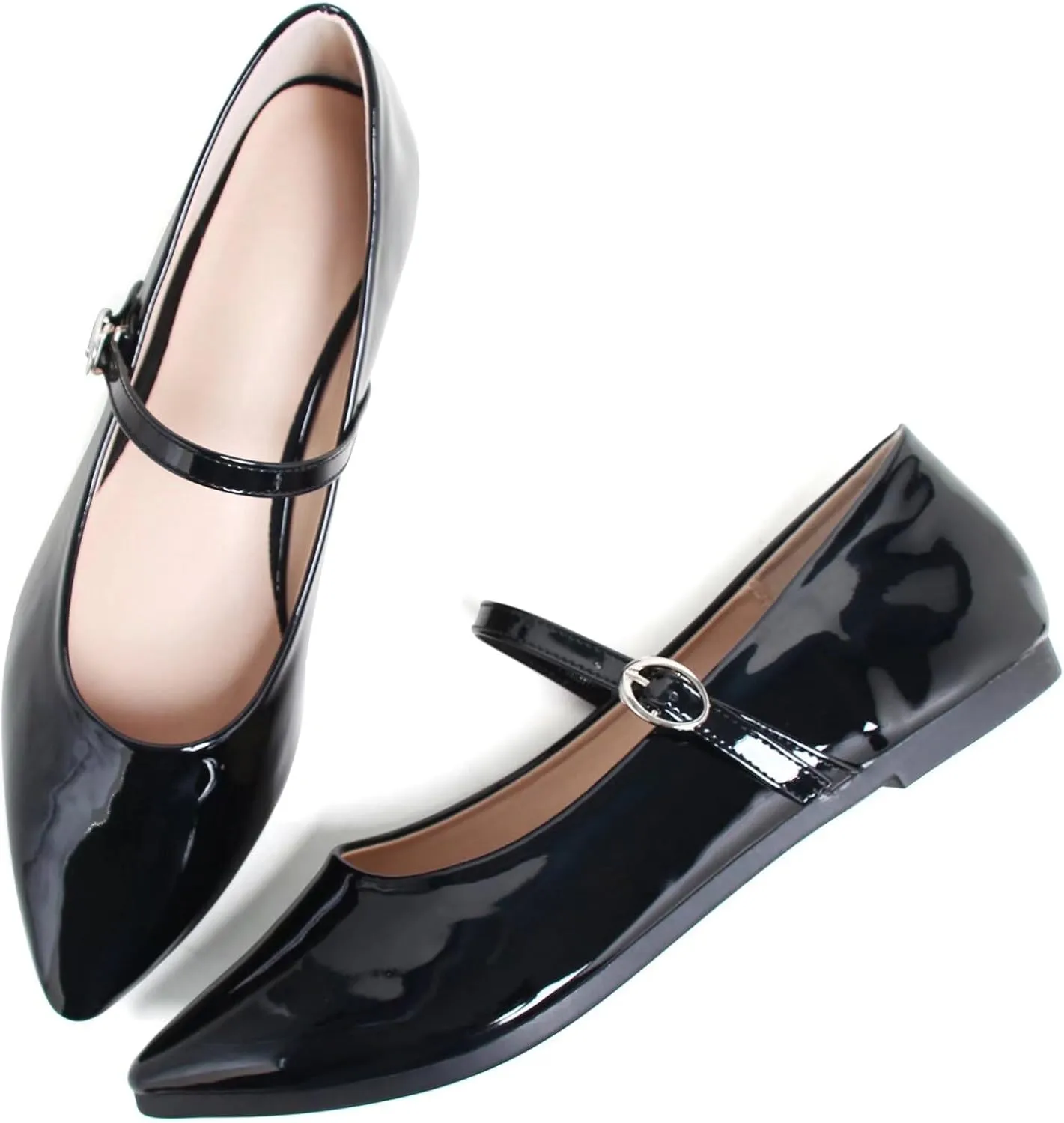 SAILING LU Women's Pointy Toe Mary Jane Flats PU Leather Buckle Fashion Vintage Wedding Dress Flats Shoes