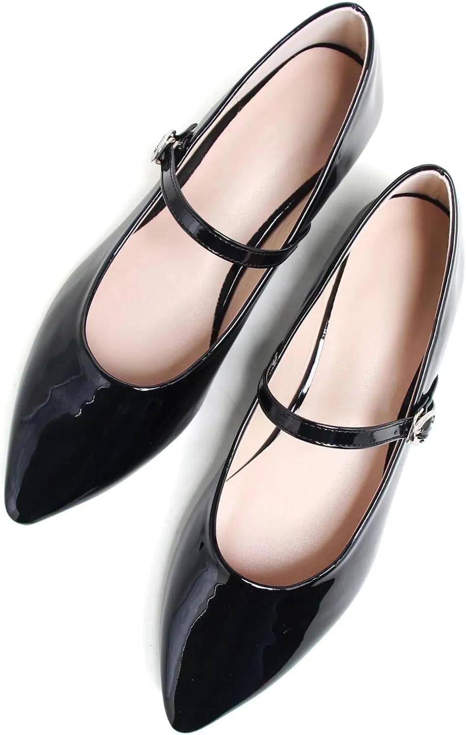 SAILING LU Women's Pointy Toe Mary Jane Flats PU Leather Buckle Fashion Vintage Wedding Dress Flats Shoes