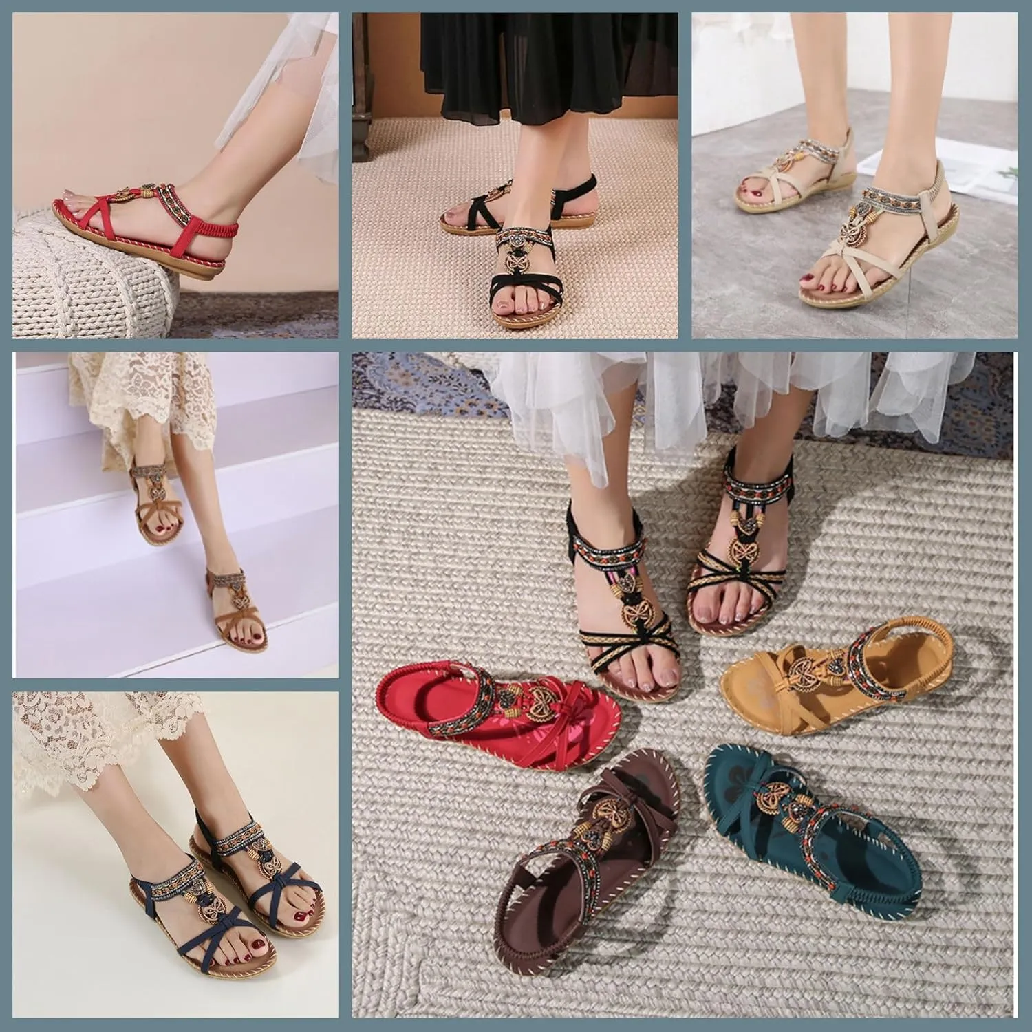 Sandals for Women Flats Shoes with Cushion Footbed Comfortable Casual Flats Sandals Summer Bohemia Flip Flops