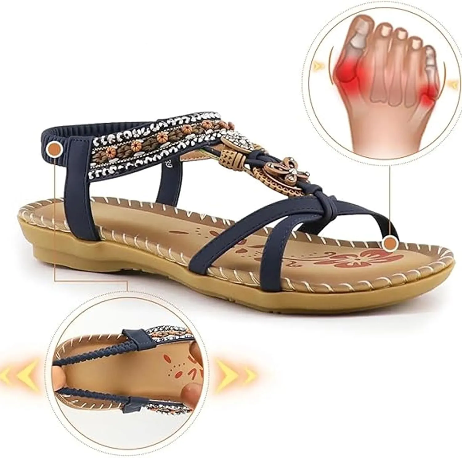 Sandals for Women Flats Shoes with Cushion Footbed Comfortable Casual Flats Sandals Summer Bohemia Flip Flops