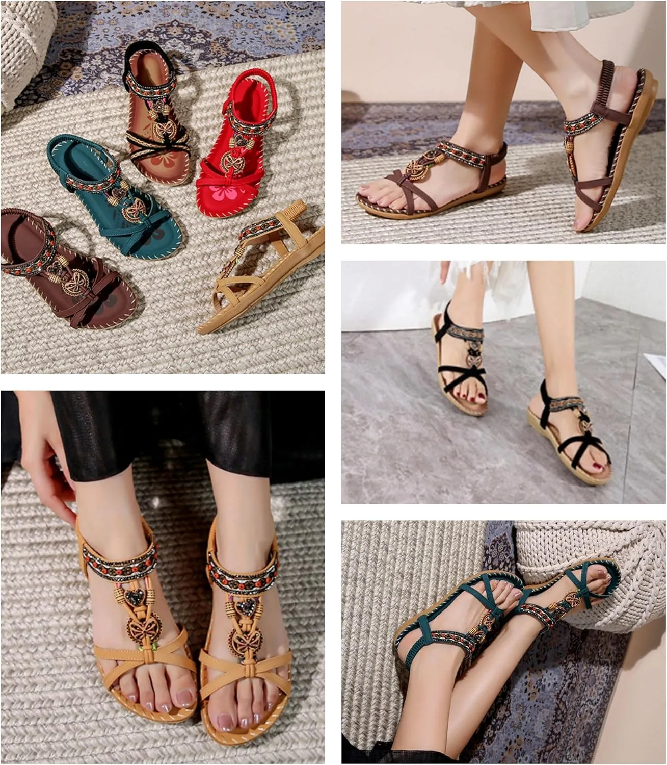 Sandals for Women Flats Shoes with Cushion Footbed Comfortable Casual Flats Sandals Summer Bohemia Flip Flops
