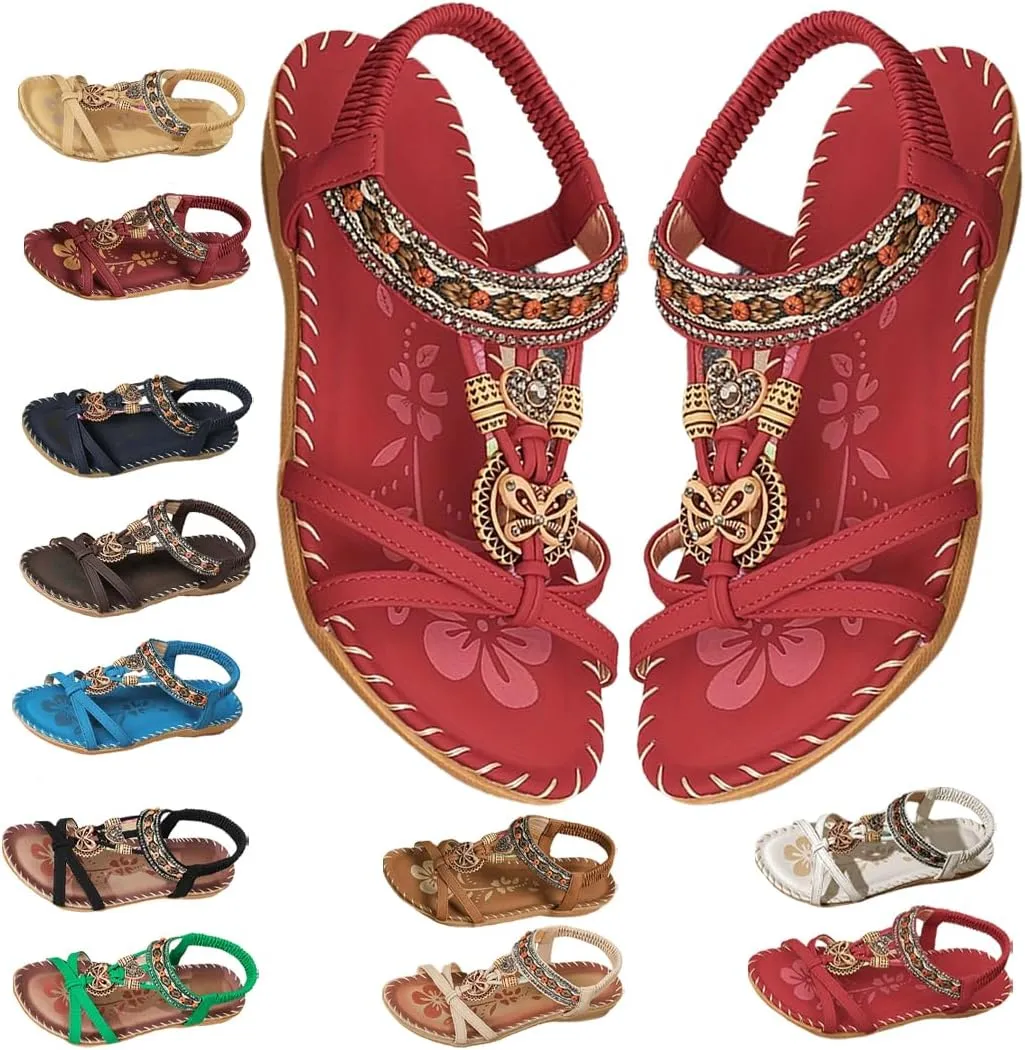 Sandals for Women Flats Shoes with Cushion Footbed Comfortable Casual Flats Sandals Summer Bohemia Flip Flops
