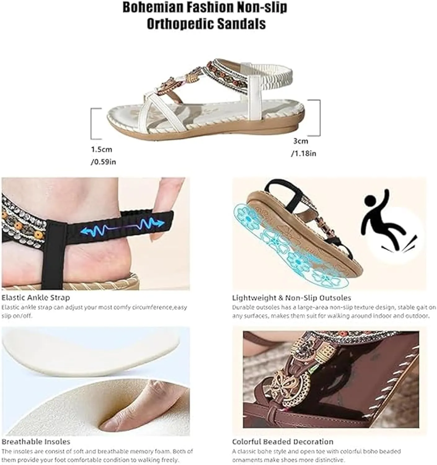 Sandals for Women Flats Shoes with Cushion Footbed Comfortable Casual Flats Sandals Summer Bohemia Flip Flops