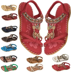 Sandals for Women Flats Shoes with Cushion Footbed Comfortable Casual Flats Sandals Summer Bohemia Flip Flops