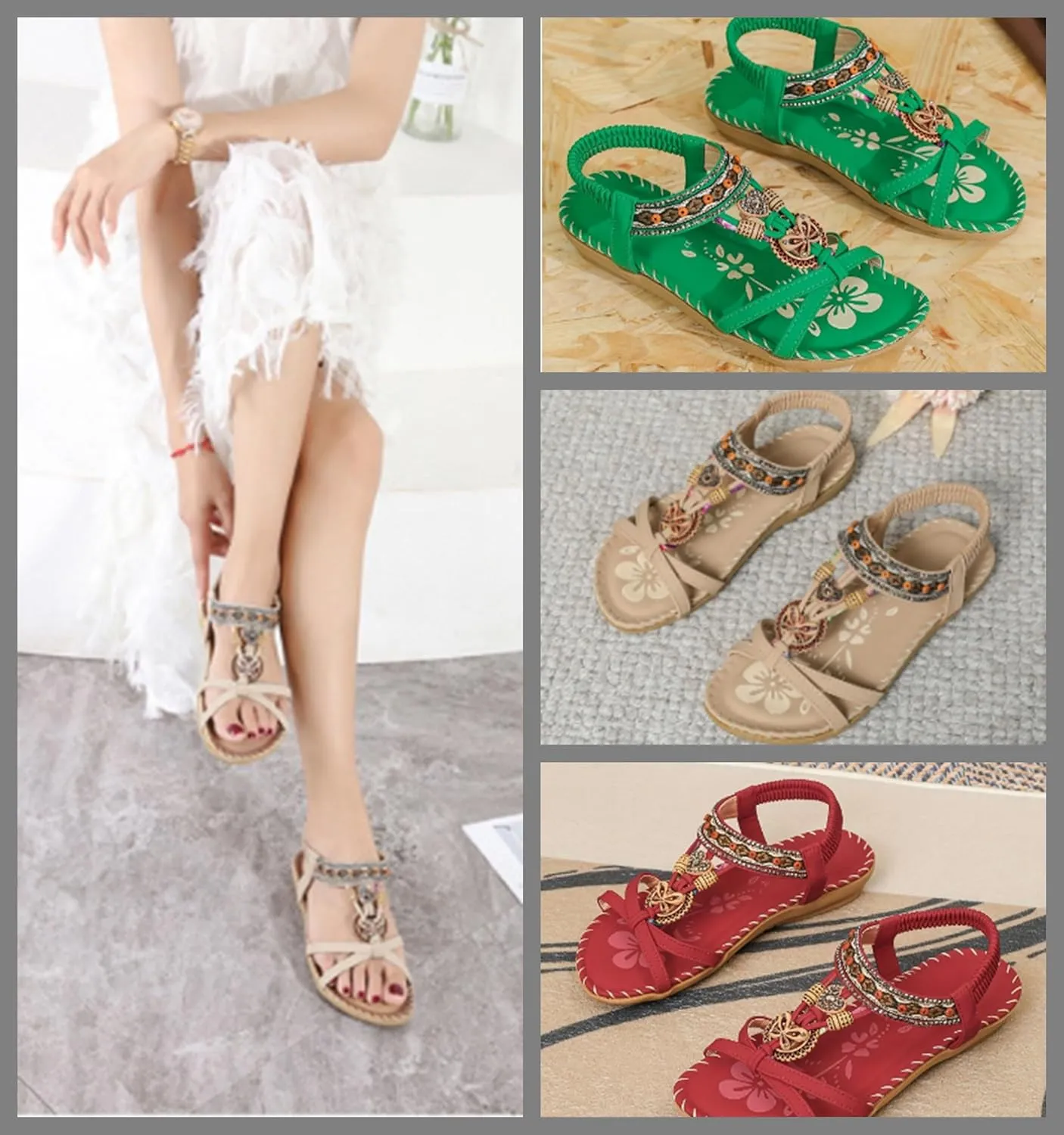 Sandals for Women Flats Shoes with Cushion Footbed Comfortable Casual Flats Sandals Summer Bohemia Flip Flops