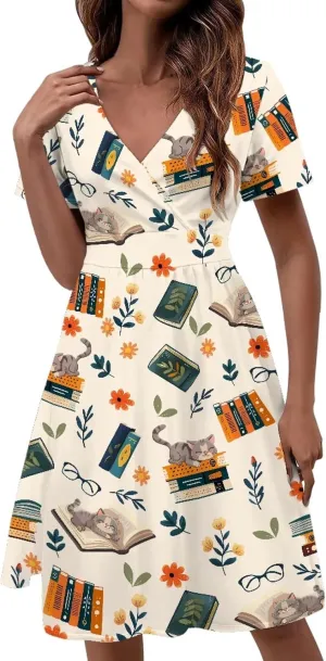 Sexy V Neck Dresses for Women Dress Casual Summer Fit and Flare Dresses Elegant Party Flowy Swing Skate Dress