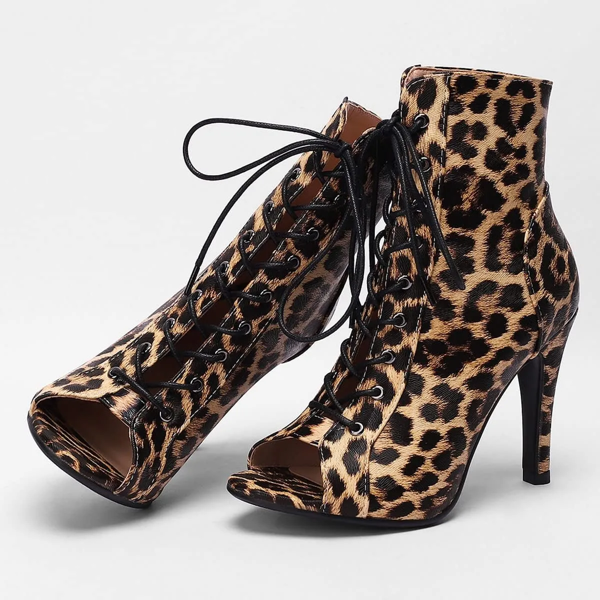 SHEMEE Women's Summer Peep Toe Stiletto High Heel Ankle Boots Lace Up Sandals Booties